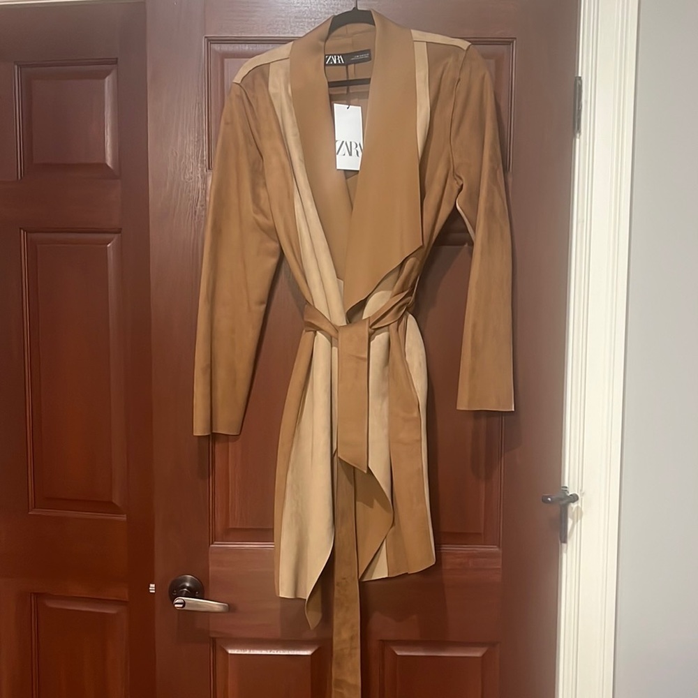 Zara faux suede trench coat size medium NWT